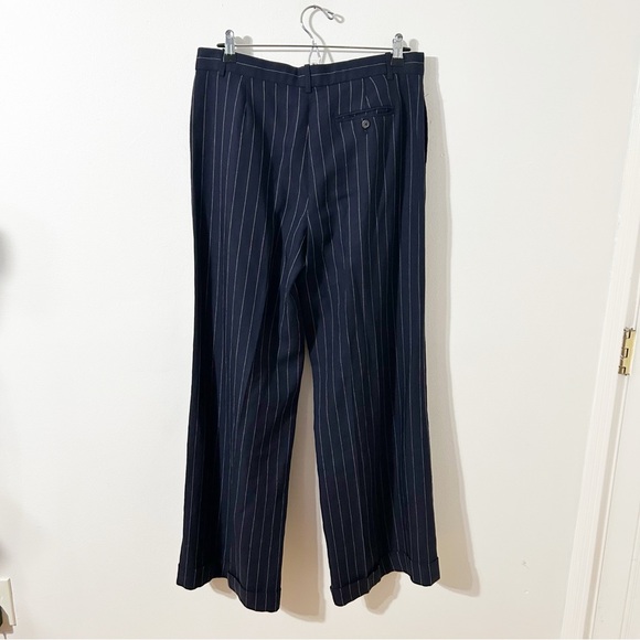 Ralph Lauren Navy and Pinstripe Wide Leg Cuffed Trousers Wool Linen Blend 💙🤍 - Picture 5 of 10